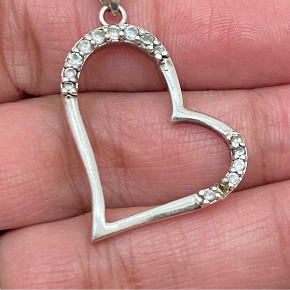 Vintage Signed 925 Italy Sterling Silver Open Heart CZ Pendant Necklace 6.4g - Picture 7 of 16